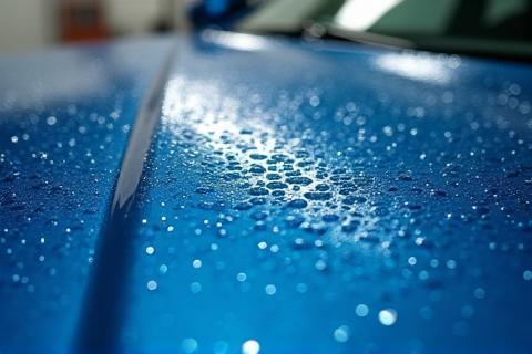 Water beading effect on a ceramic coated car hood