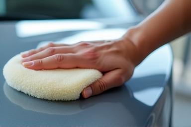 Car being hand waxed